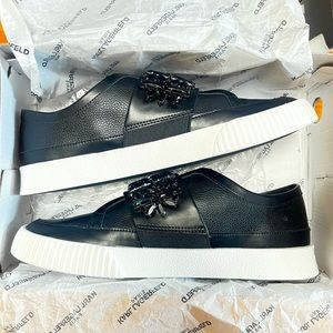 EUC| Lagerfeld rhinestone strap |slip on | Leather Sneakers Size 9.5